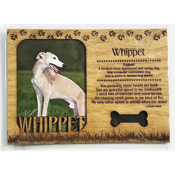 WHIPPET Dog Profile Laser‎ Engraved Wood Picture Frame Magnet