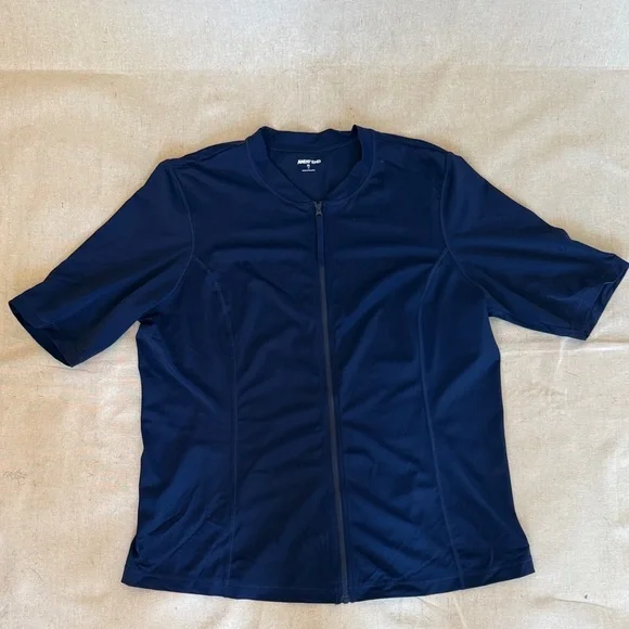 Women's - Land's' End - Short Sleeve Full-Zip Rash Guard - Size XL(18) - Navy