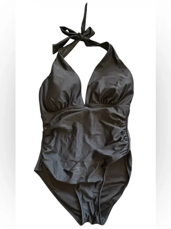 DKNY Swimsuit Black Halter One-Piece XL Extra Large 1X SKU 6