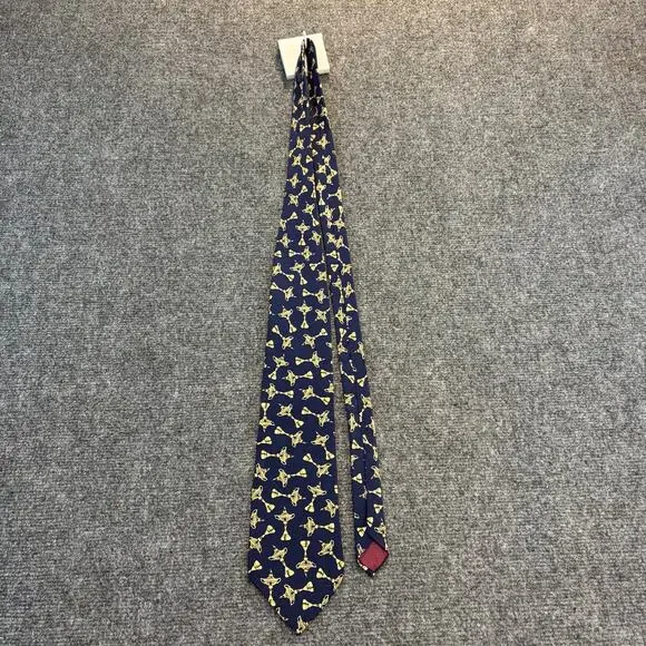 Hathaway Mens 100% Silk Navy Blue Gold Trophy Print Neck Tie