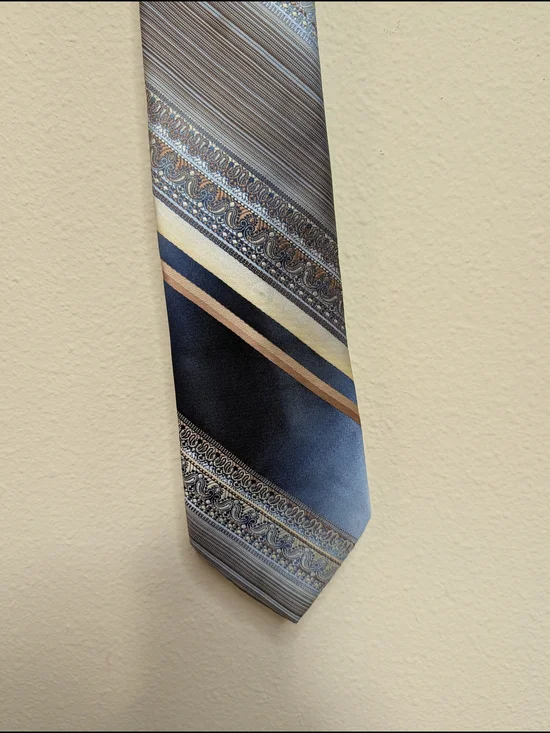 Don Loper Beverly Hills Tie Brown Blue Paisley Stripe Vintage 1970s California