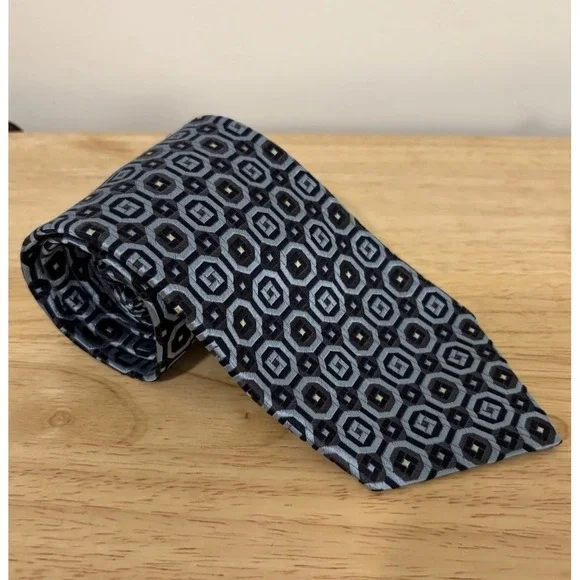 Ermenegildo Zegna‎ Blue Octagonal Geometric 100% Silk Tie 56
