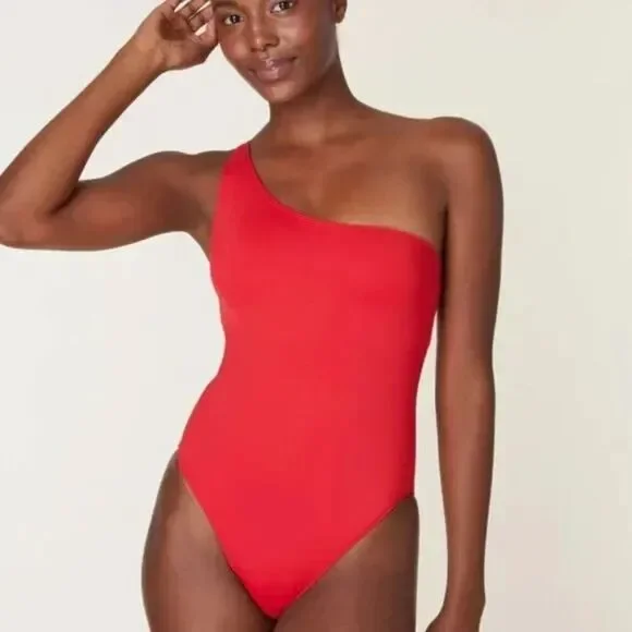 Andie Nantucket One Piece Swimsuit Women's 3X Long Tall Cherry Red One‎ Shoulder
