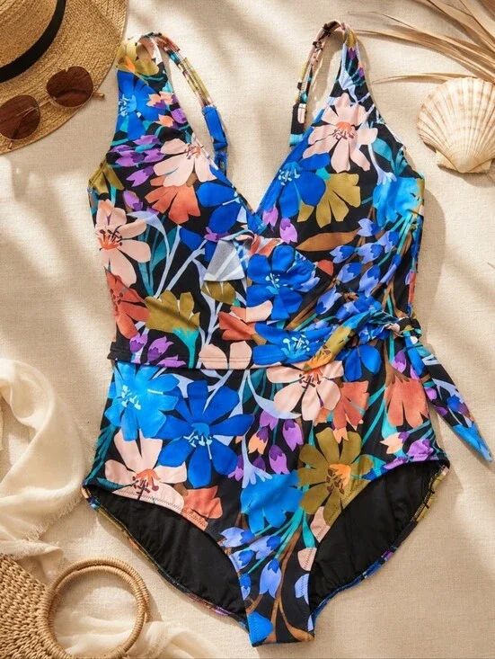 NWT Profile by Gottex 18W Floral Surplice One Piece Swimsuit Tummy Control $178