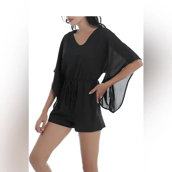 344. Black Sheer Sleeve Romper