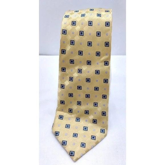 Meeting Street Mens Hand Made 100% Silk‎ Tie Gold Blue Extra Long 66
