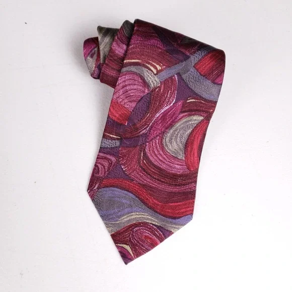 Alcione Silk Necktie Bold Abstract Pattern Burgundy Purple Made‎ In Italy