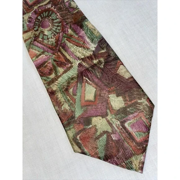 Saks Fifth Avenue Men’s Dress Tie Size 57” Multicolor Geometric Silk Business