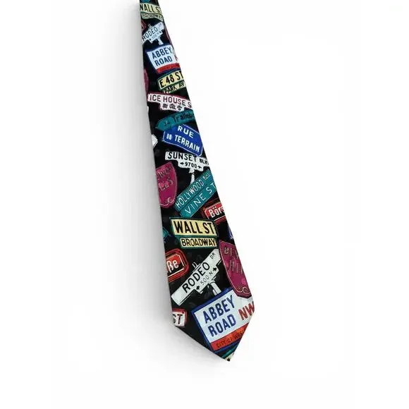 100% Silk Vintage Addiction 1992 Street Signs West Hollywood Beverly Hills Tie