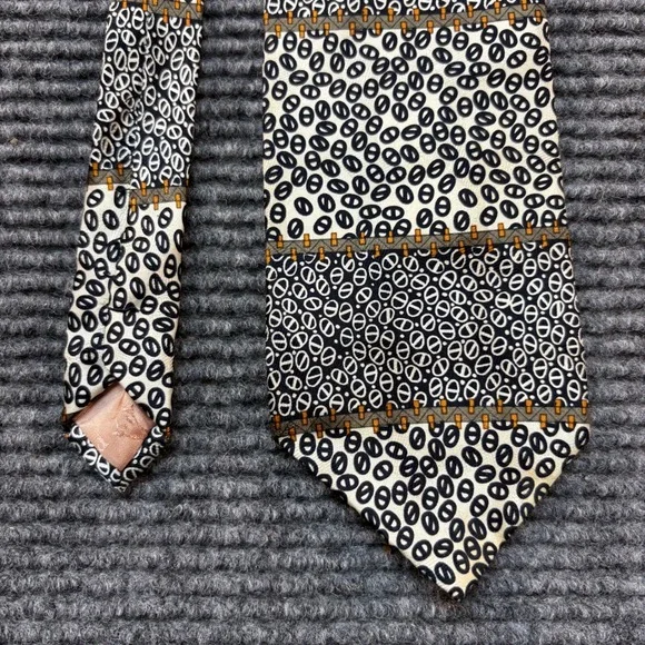Venezia Italy Mens Silk Necktie‎ Black White Geometric Oval Striped Print Tie
