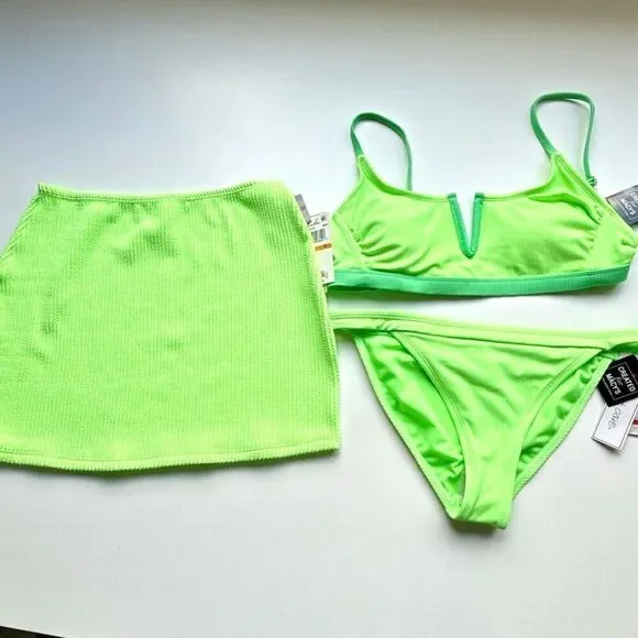 NWT Salt and cove, Junior lime green ribbed V-wire bralette and bottom  Along wi