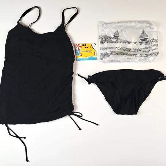 Miyang Black 2 Piece Halter Top Swimsuit In A Bag Sz Med