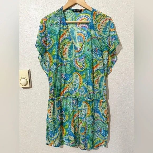 Lauren Ralph Lauren Medium Carnivale Paisley Mesh Swimsuit Cover Up Dress