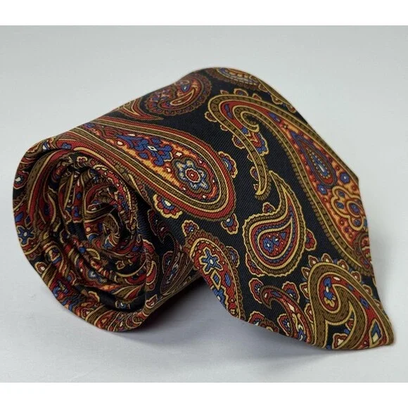 Liberty of‎ London Tie Mens Silk Paisley Black Red Gold Classic Necktie Made USA
