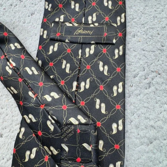 Brioni Tie Black Paisley Neat Geometric Trellis Silk Italy Luxury Designer