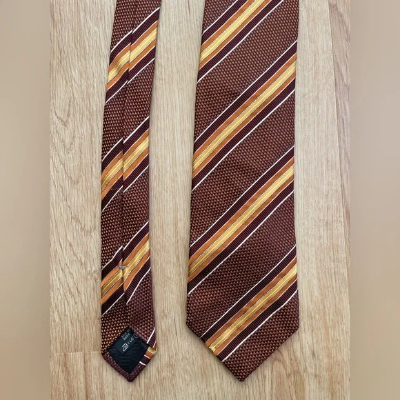 Ermenegildo Zegna Brown Orange Striped Tie vintage classic 100% silk