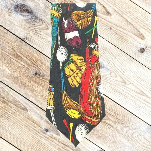 Addiction Mens Silk Tie Necktie Golf Clubs Bag Links Graphic Novelty Sports 58