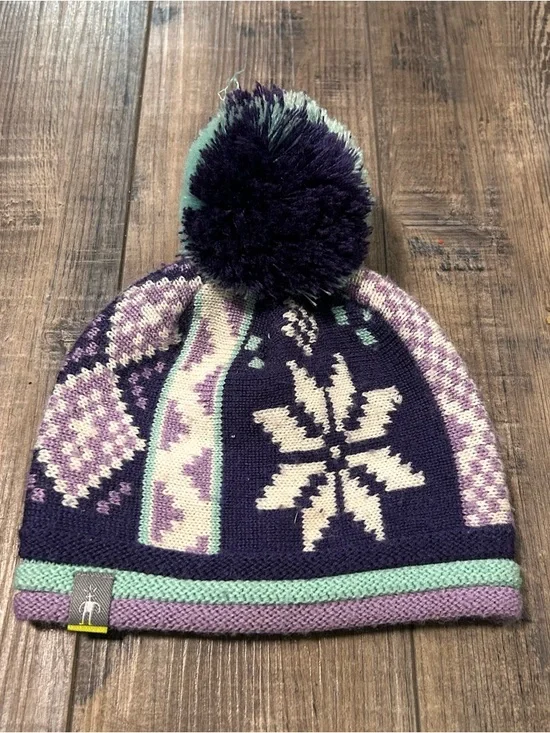 Smartwool Kids' Beanie Hat Purple Heather Snowflake Pom Pom Youth‎ Small
