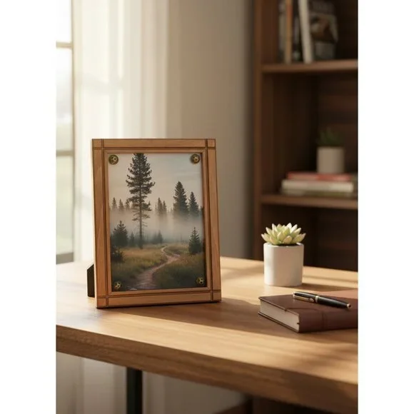 Vintage Handmade Wooden Photo Frame With‎ Plastic Cover & Brass Screws