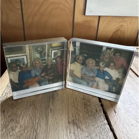 Vintage Hinged Double Photo Picture Frame Gold Tone‎ Metal Mid Century