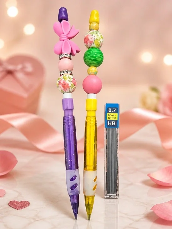 Set of 2 Decorated Mechanical Lead Pencils w/ Refillable Lead