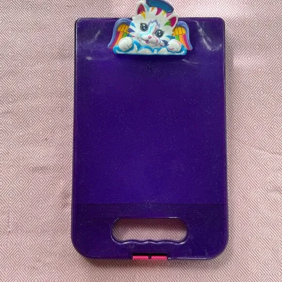 Vintage Lisa Frank Rainbow Kitten Plastic Art Storage Case Carry Box Purple USA