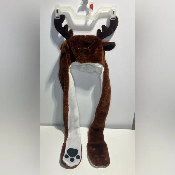3 in 1 Moose Plush Hat with long scarf mittens and antlers