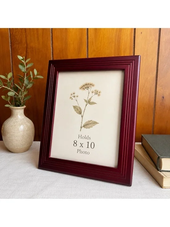 Burgundy Wood 8x10 Picture Frame Made in Thailand Classic Grooved Tabletop Frame