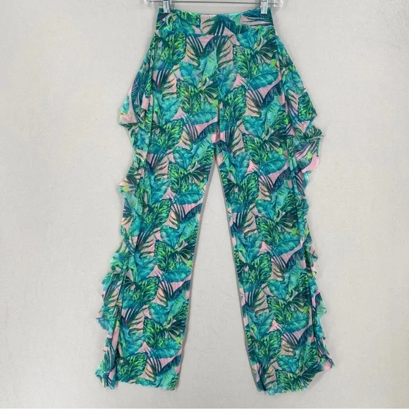 Tropical Print Women Swim Coverup Pants‎ Stretchy Sheer L