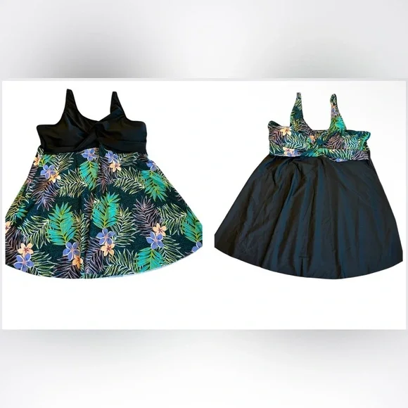 2-Shein Swim Dress Tops 6XL US24-26 Tropical Prints & Black Both NWOT No Bottoms