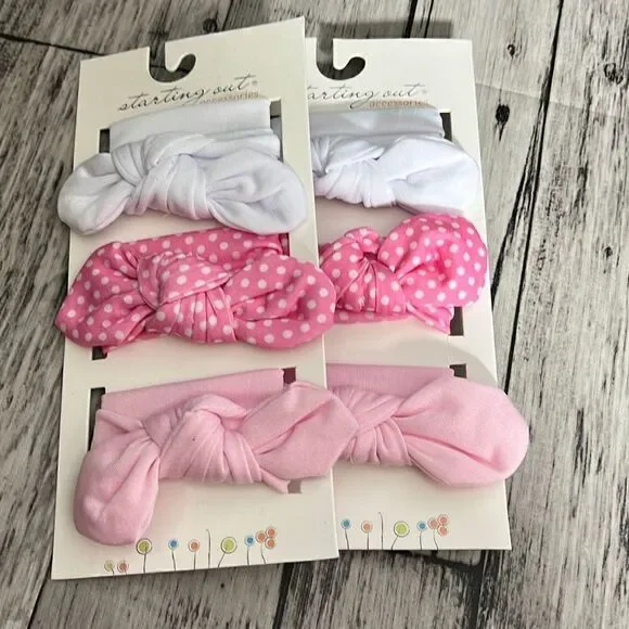 Starting Out Baby Girls 3-Pack Pink White Headwraps Hair Accessories Lot of 2