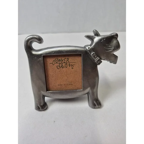 Vintage Pewter Scottie Dog Picture Frame Scottish Terrier Mini Tabletop Decor