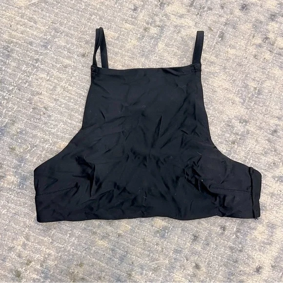 xs black square shaped swim top