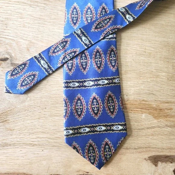 Luca Franzini Mens Tie‎ Blue Gold Red Coat of Arms Design 100% Silk Italy 59