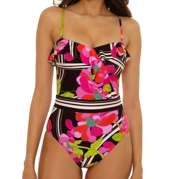 Trina Turk Bandeau One-Piece Swimsuit - Bougainvillea Women's Size 8