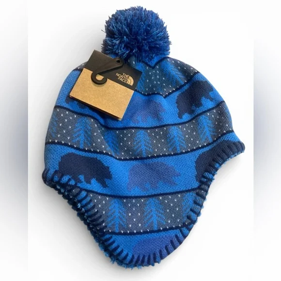 The North Face Kids Blue Bear‎ Pattern Beanie Little Faroes Beanie Lake Blue Med