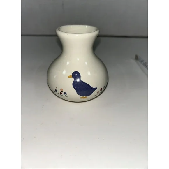 Small‎ 3 1/4 Cream Vase Toothpick Holder With Blue Duck Flowers