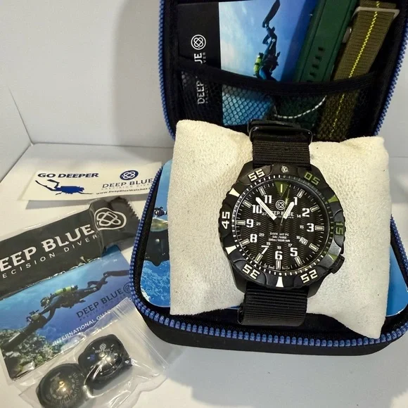 DEEP BLUE Day/Night PC Date Diver Mens Sport Watch.