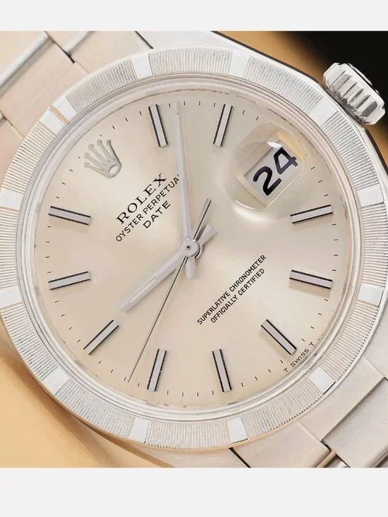 ROLEX OYSTER PERPETUAL DATE SILVER DIAL 34MM STEEL OYSTER WATCH w/ PAPER
