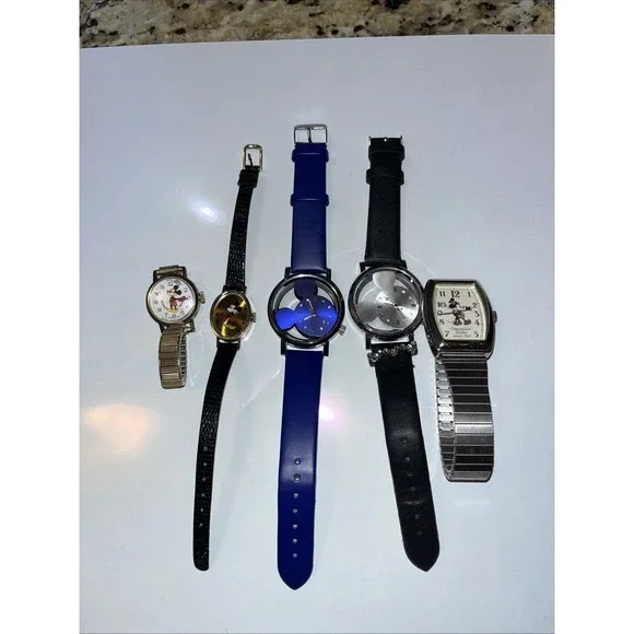 Vintage Mickey Mouse Watches Lot Of 5 Need Batteries Pre Owned