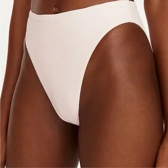 New J. Crew Pink Ribbed High Rise Cheeky Bikini Swim Bathing Suit Bottom Medium