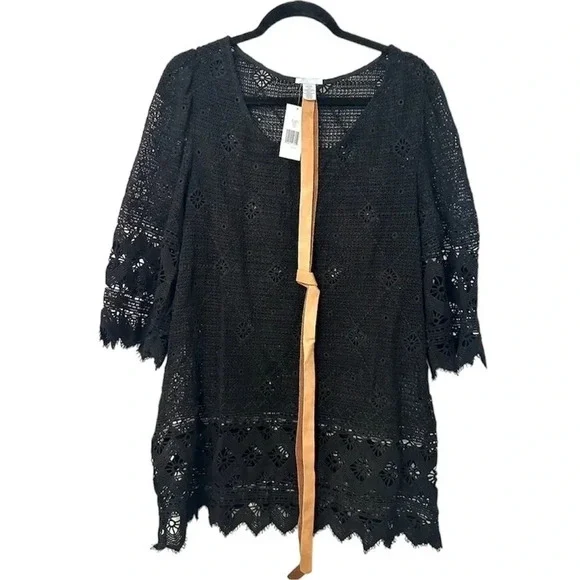 Eberjey Havanera Georgia Black Lace Dress or Swimsuit Coverup w/ Belt S/M NWT