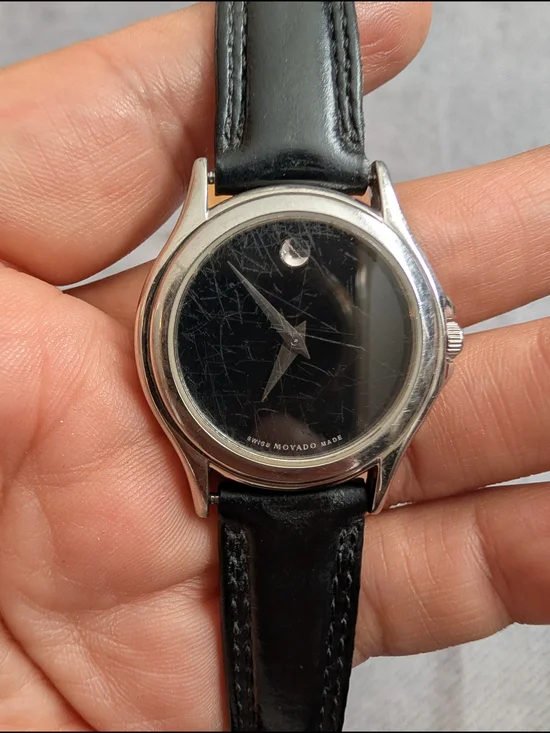 Movado Museum Black Dial Stainless Steel Watch with Black Leather Strap