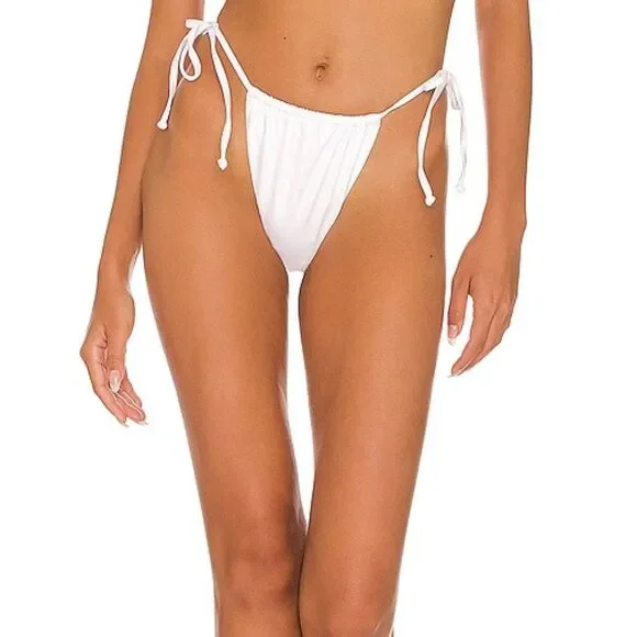 Good American Tiny Ties String Bikini Bottom Metallic White Size 4 XL Sparkle