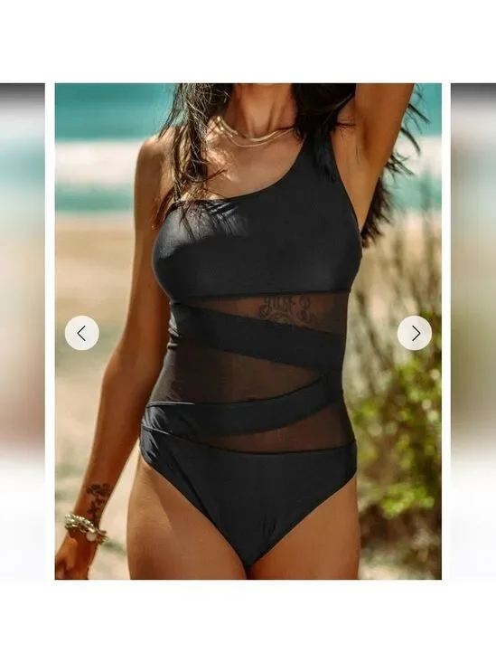 Live life on the beach One-Shoulder Mesh Cutouts swimsuit NWT Size L