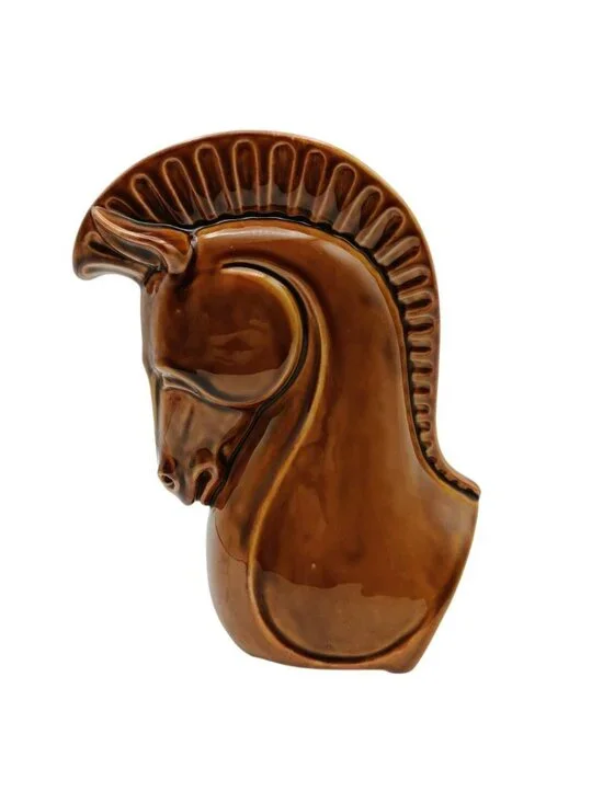 Vintage 1950s Mid Century Modernist Brown Art Pottery Horse Head Ceramic Vase
