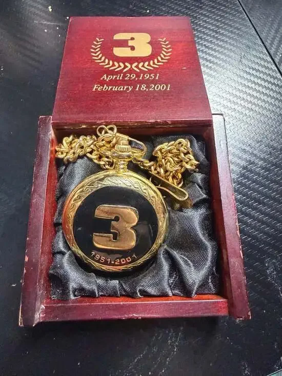 Dale Earnhardt #3 Commemorative Pocket Watch 1951-2001 with Wooden Display Case