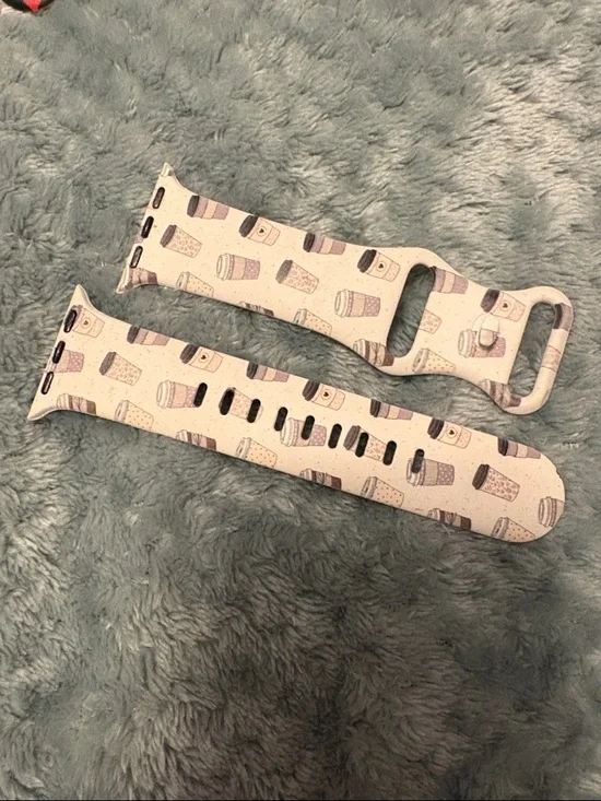 Coffee Cup Pattern Apple Watch Band - Light Cream