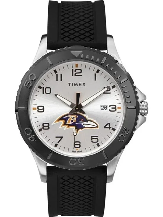 Men's Silver Black Rubber Band Analog NFL Gamer Baltimore Ravens Luminant Watch
