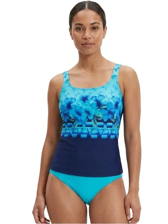 Speedo Aqua Blue Floral Tankini Top High Performance Size 10/8